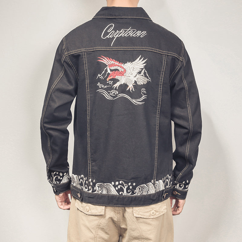 Denim with Casual Minimal Embroidery Style Men Jacket