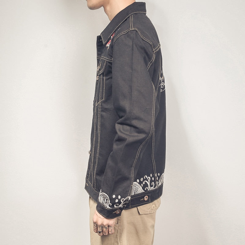 Denim with Casual Minimal Embroidery Style Men Jacket