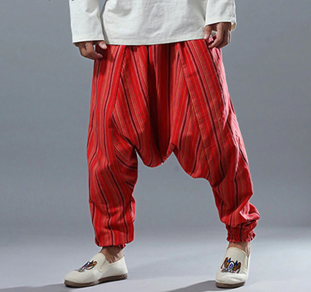 Striped Ethnic Punk Harem Big Crotch Casual Style Men Pants