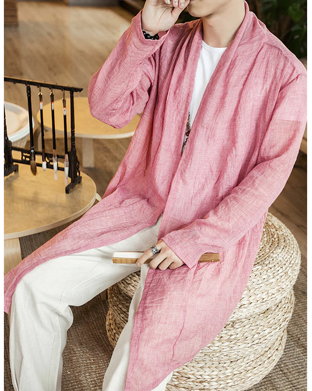 Cotton Linen Open Stitch Long Sleeve Summer Style Men Outer Shirts