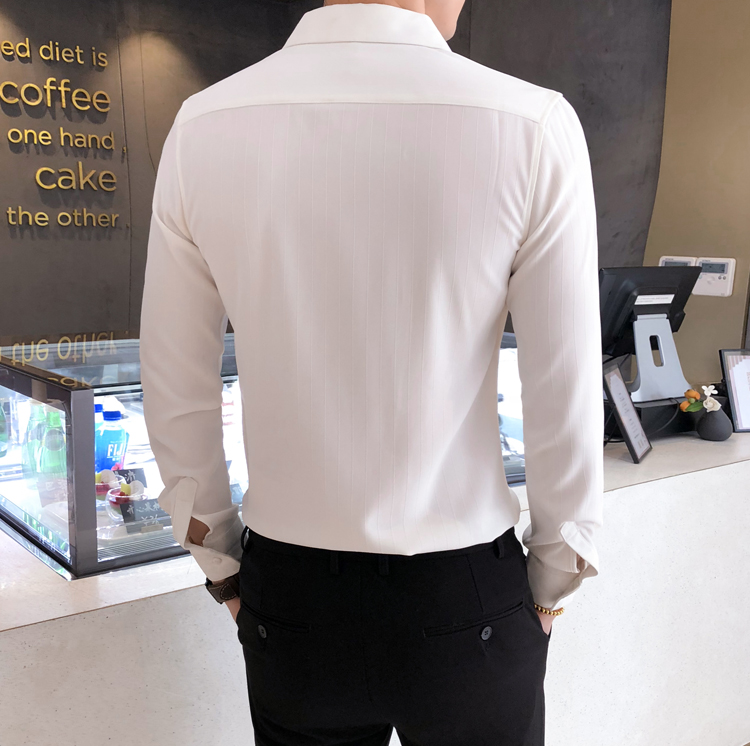 British Style Shirt Fashion Men Long Sleeve Striped Tuxedo