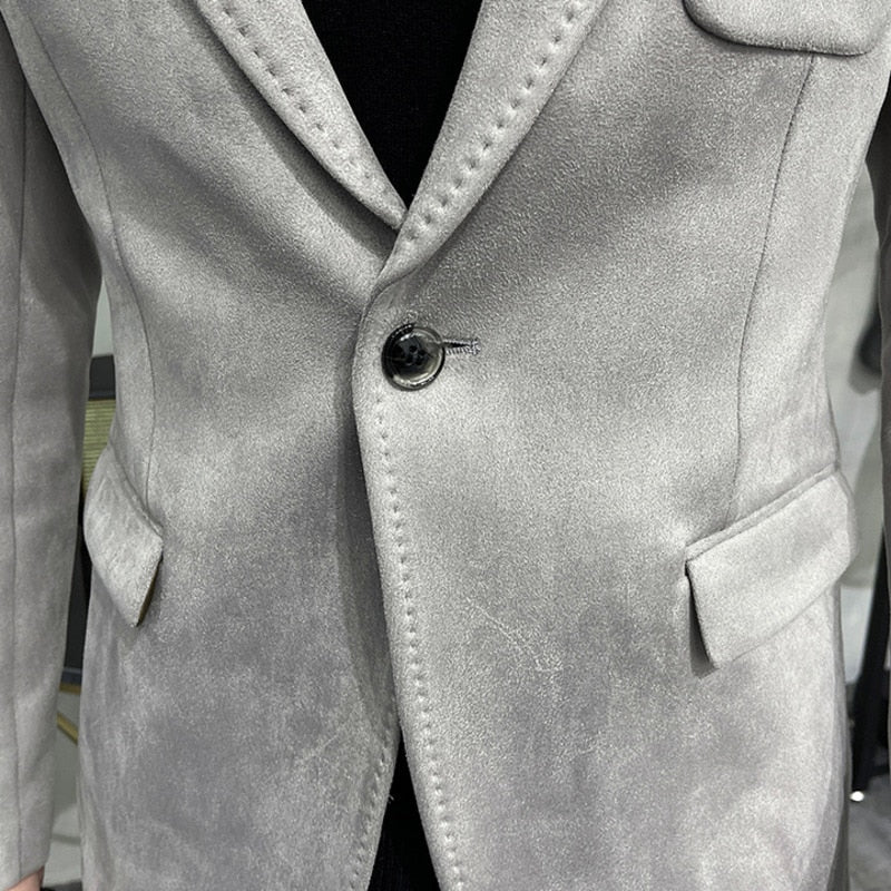 Single Button Solid Color Polyester Blazer