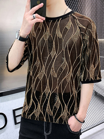 Leaves Vines Half-Sleeved Mesh T-Shirt