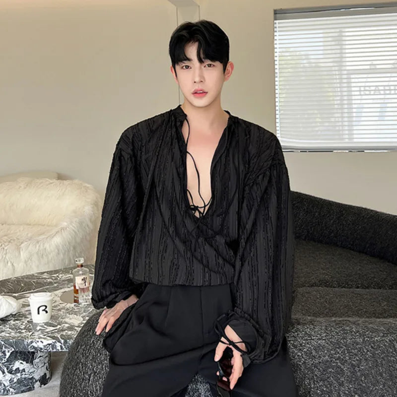 Lace-Up Loose Lantern Sleeve Shirt