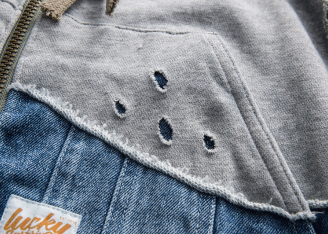 Washed Ripped Denim Patchwork Jacket