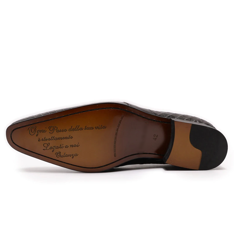 Mens Cow Leather Shoes Brown Slip On Pointed Toe