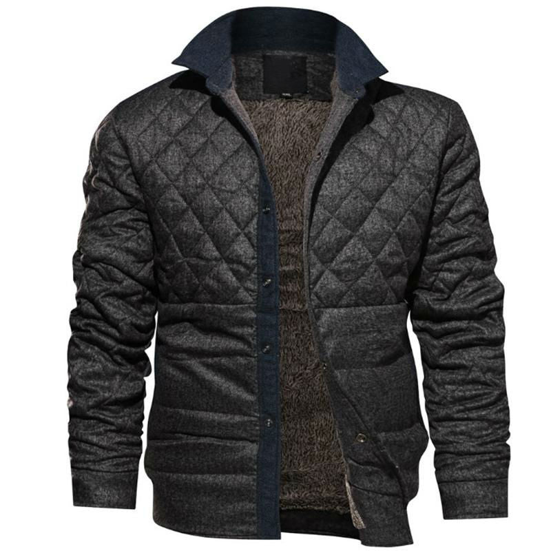 Ash Gray Diamond Quilt Men Warm Jacket - FanFreakz