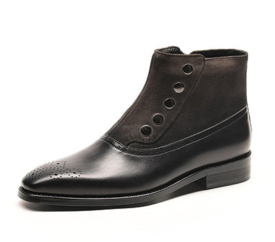 Suede Leather Combination with Zipper and Round Rivets Design Men Boots
