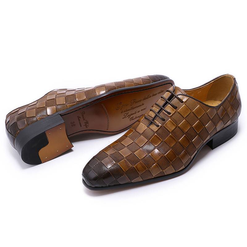 Black Brown Plaid Dress Formal Style Men Oxford Shoes