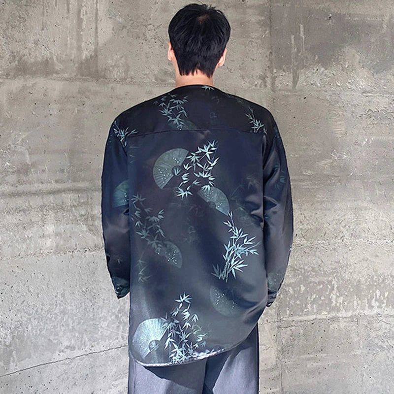 Solid Silk Printed Lace Up Round Collar Shirt