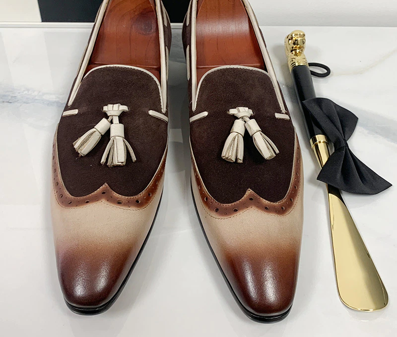 Loafer Genuine Leather Mix Color Wingtip Luxury Shoes
