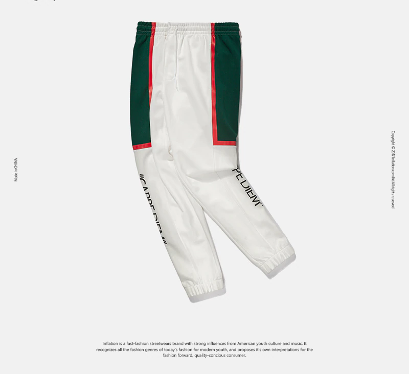 White Casual with Letter Side Printed Striped Men Pants