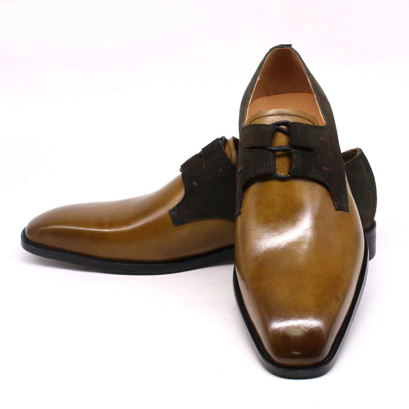 Handmade Genuine Suede Plain Olive Color Oxford Shoes