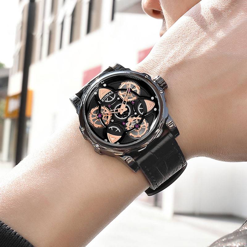 Creative Rotate Design in Leather Band Casual Men Watches