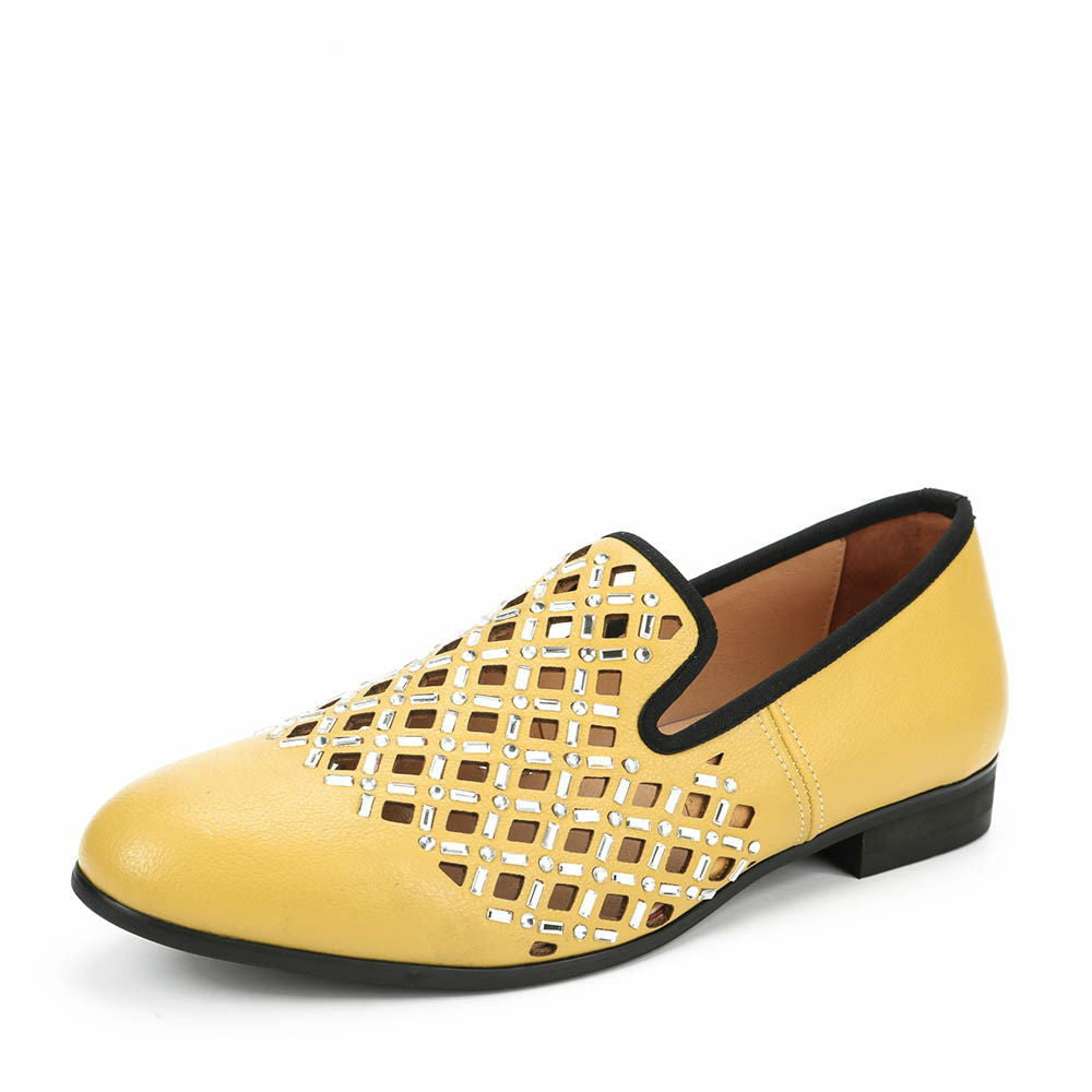 Yellow Hollow with Crystal Sequin Detail Men Loafers Shoes