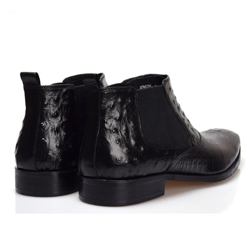 Croco and Ostrich Pattern Leather Patchwork Combination Men Boots - FanFreakz