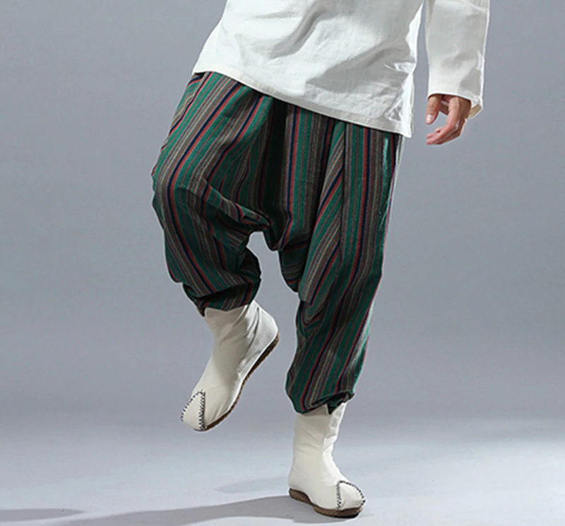 Striped Ethnic Punk Harem Big Crotch Casual Style Men Pants