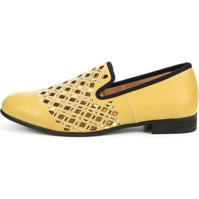 Yellow Hollow with Crystal Sequin Detail Men Loafers Shoes