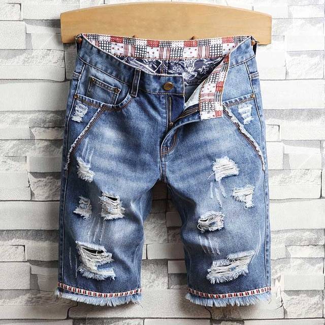Casual Ripped Knee Length Denim Style Men Shorts