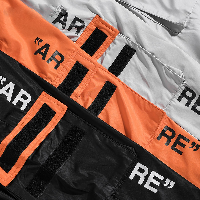 Orange Side Pockets Cargo Hip Hop Casual Men Streetwear Pants