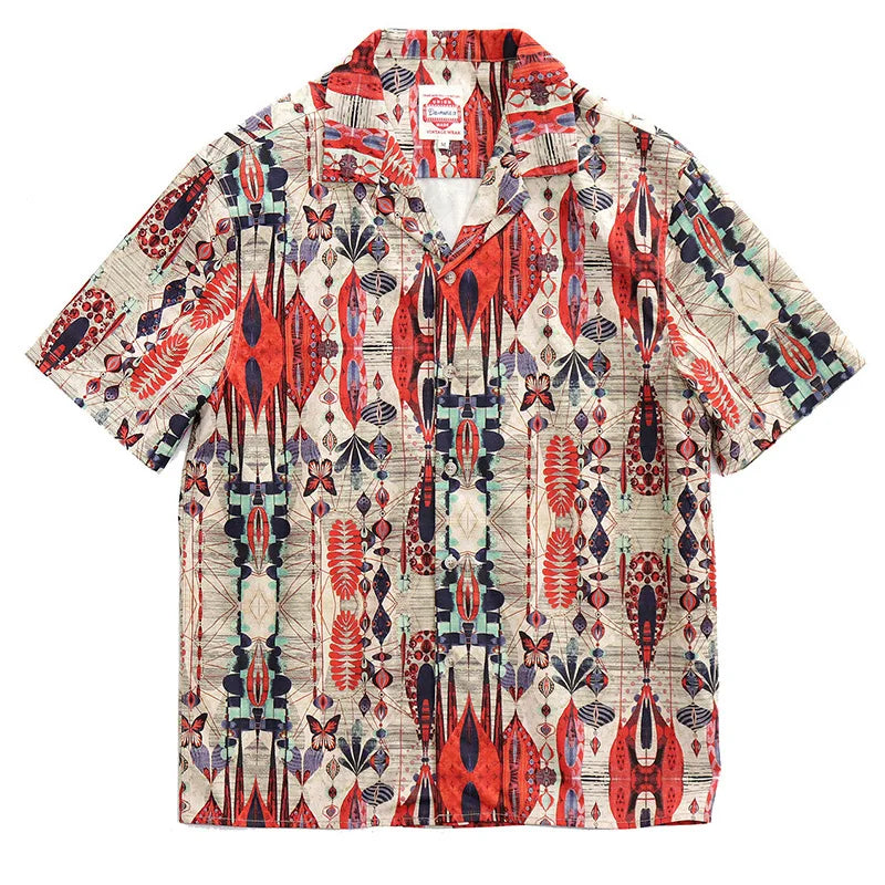 Hawaiian Orange Geometric Print Shirt