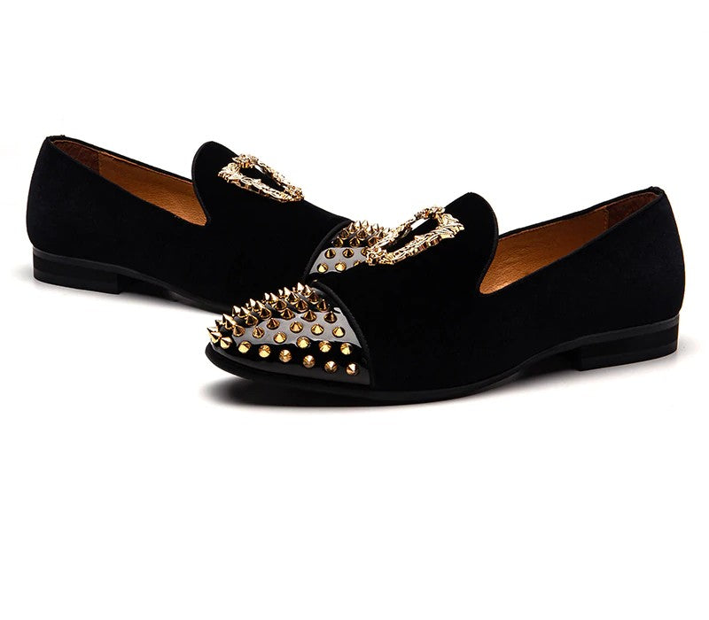 Rivets Toe with Metal Ornament Casual Slip On Style Men Loafers