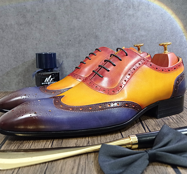 Yellow Mix Lace Oxford Shoes