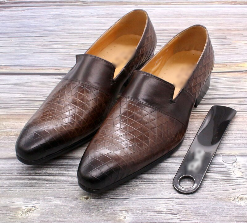 Mens Cow Leather Shoes Brown Slip On Pointed Toe