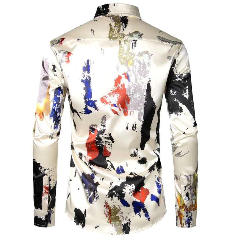 Abstract Ink Splash Prints Men Satin Shirt