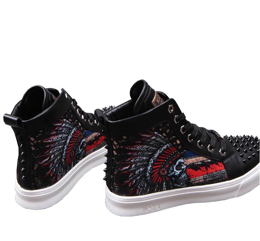 Camouflage Printing Skull Rivets Toe Punk Style Men Sneaker