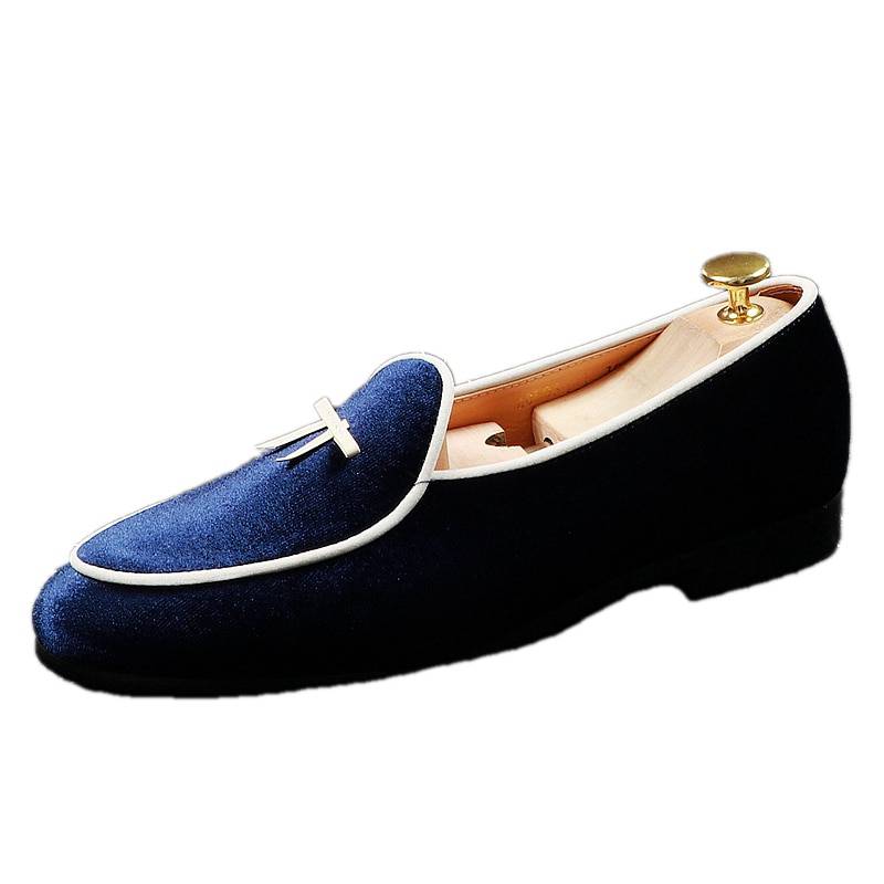 Suede with White Lining and Ribbon Detail Men Loafers Shoes