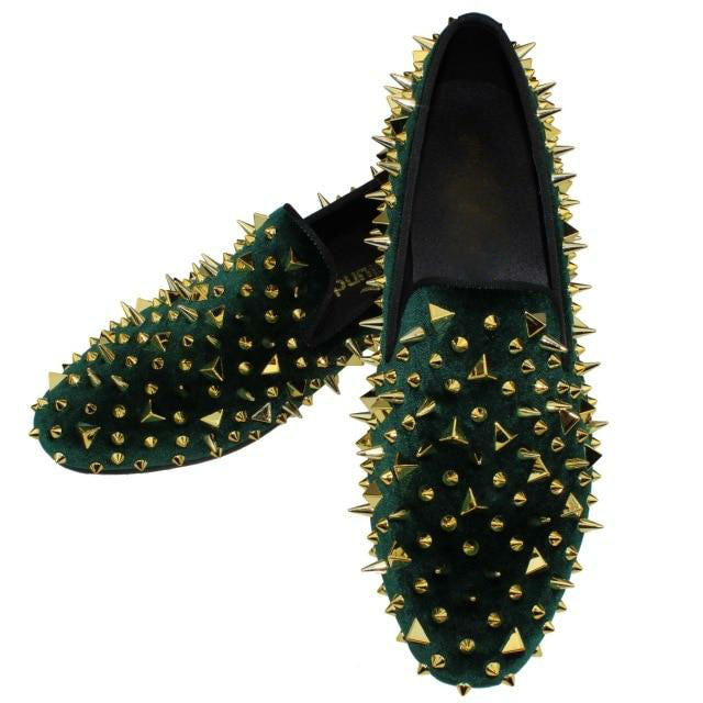 Multi Shape Rivet Spike Men Velvet Loafer Shoes