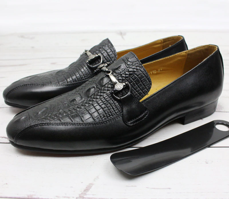 Chain Strap Slip On Brown Black Leather Men Loafers Shoes