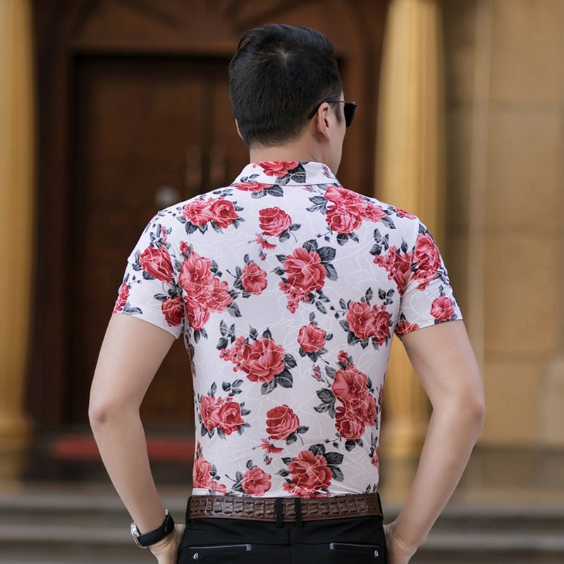 Floral Print Summer Short Sleeve Style Men Shirt