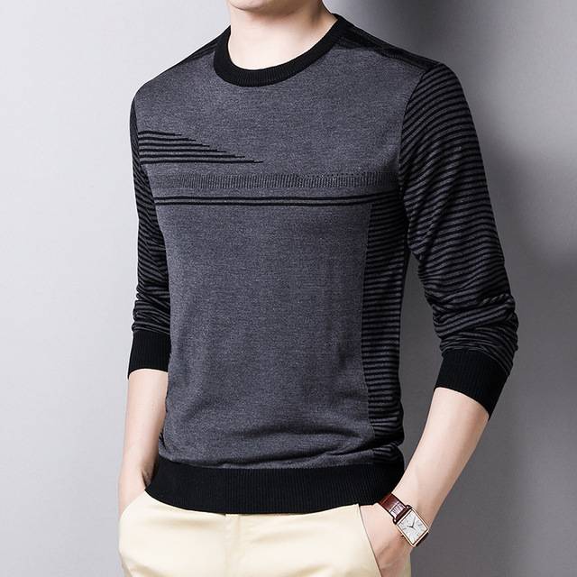 Fine Striped O-Neck Cotton Sweater