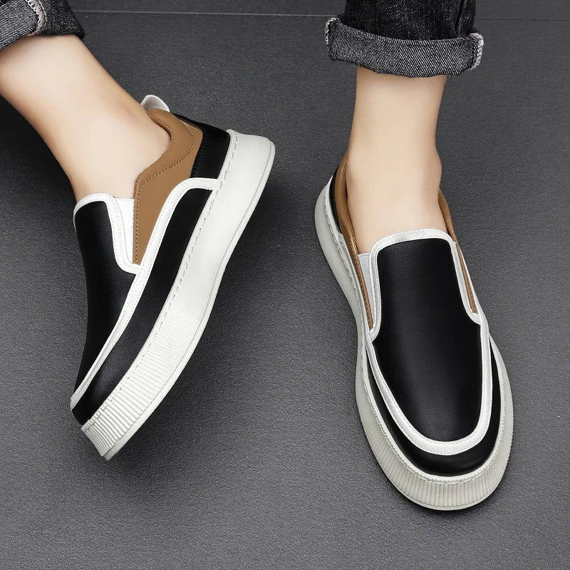 Mixed Colors Leather Slip-On Sneakers