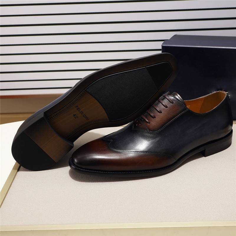 Brown Blue Genuine Leather Formal Style Men Oxfords Shoes
