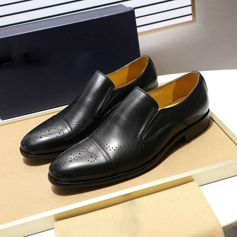 Slip On Pointed Toe Men Brogue Leather Shoe