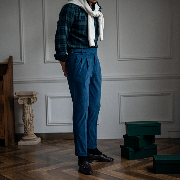 Solid Corduroy High Waist Trousers