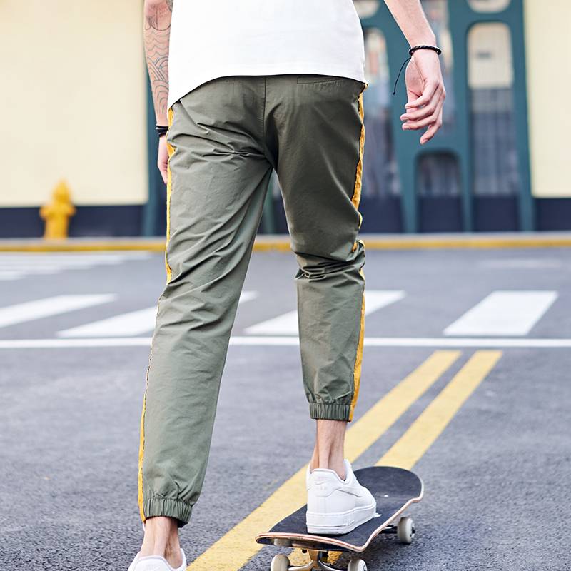 Casual Side Stripes Color Block Patchwork Style Men Pants