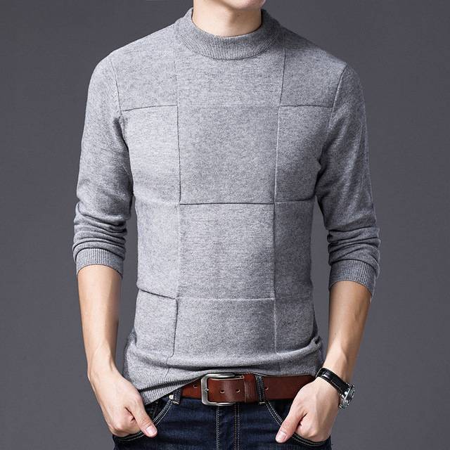 Solid Checkered Knitted Pullover Sweater