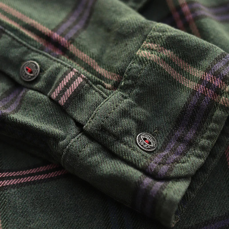 Retro Long-Sleeve Cargo Plaid Shirt