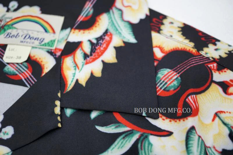 Guitar Floral Print Casual Hawaiian Shirt