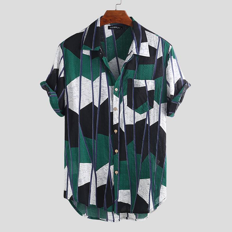 Summer Short Sleeve Button Lapel Neck Casual Style Men Shirt