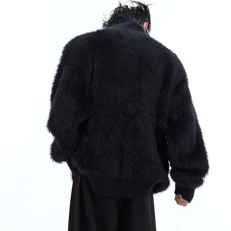 Casual Mink-like Hair Turtleneck Cardigan