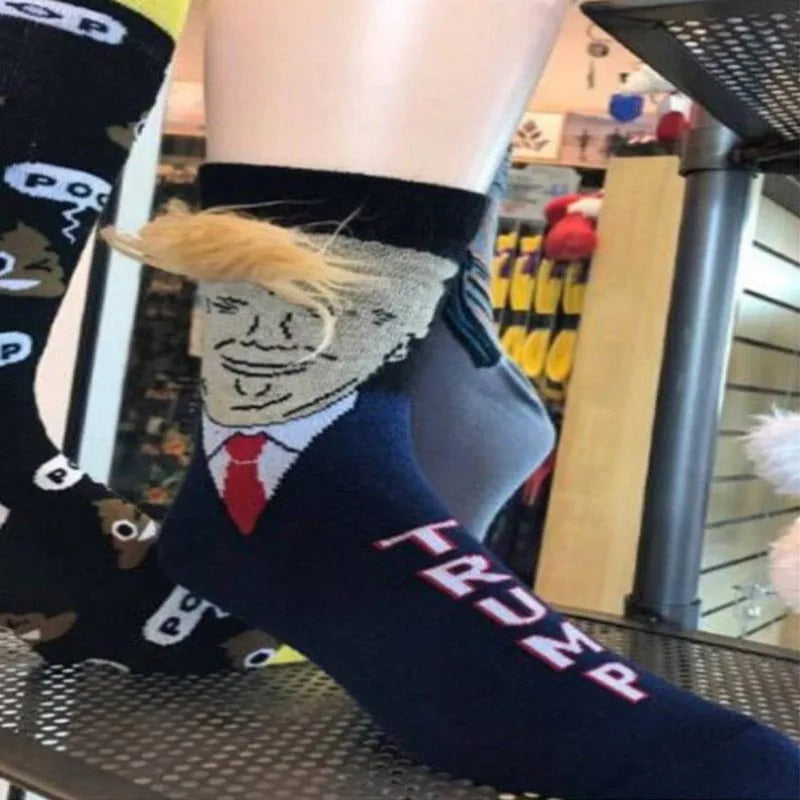 President Face With 3D Fake Hair Crew Socks