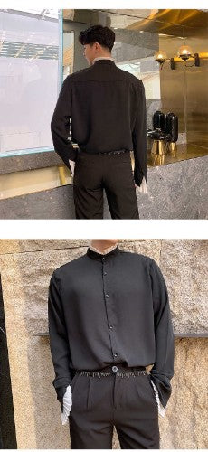 Gothic Black and White with Ruffle Lining Detail Men Shirts