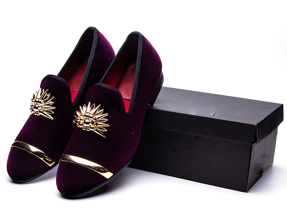 Gold Top and Metal Toe Velvet Design Men Loafers Shoes