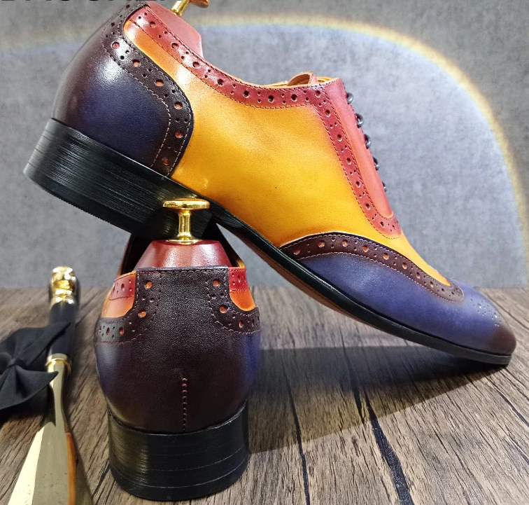 Yellow Mix Lace Oxford Shoes