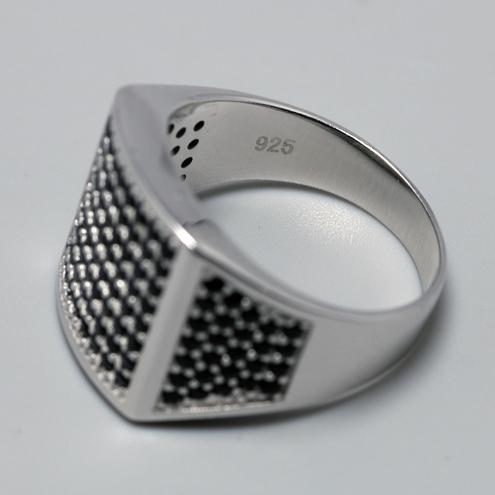 Small Onyx Dots Stone Decorated Black Rings